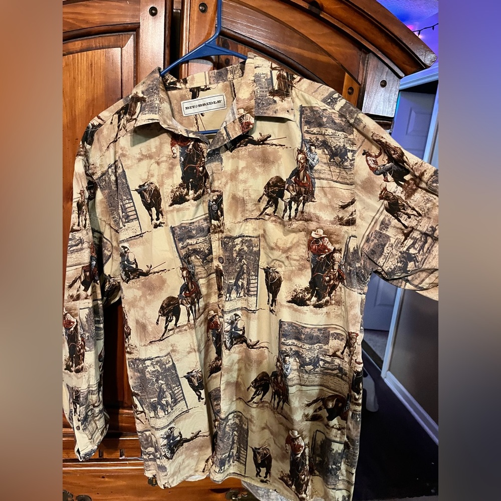Bit & Bridle Mens Western wear long sleeve Button Down shirt. Size L